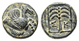 Troas, Skepsis.Ae, 1.35 g 10.72 mm. 4th-3rd centuries BC.
Obv: Forepart of Pegasos right
Rev: Σ-K, Fir tree in linear square
Ref: SNG Copenhagen 477 v...