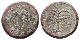 Judaea, Second Revolt. Ae, 11.95 g 22.97 mm. 132-135 CE.
Obv: A vine leaf on a tendril; "Year two of the freedom of Israel" around in Hebrew letterin...