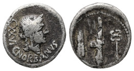 C. Norbanus, 83 BC. AR, Denarius. 2.88 g. 18.73 mm. Rome.
Obv: C XXVI, C·NORBANVS. Head of Venus, right, wearing diadem.
Rev: Corn-ear, fasces with ax...