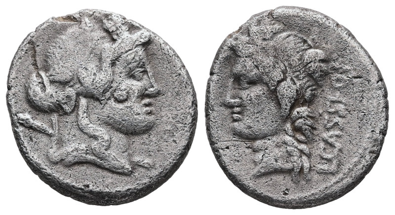 L. Cassius Q. f. Longinus, 78 BC. AR, Denarius 3.67 g. 18.08mm. Rome.
Obv: Head ...