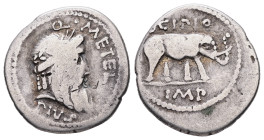 Q. Caecilius Metellus Pius Scipio, 47-46 BC. AR, Denarius. 3.26 g. 19.91 mm.
Obv: Q·METEL PIVS. Laureate head of Jupiter, right. 
Rev: SCIPIO IMP. Ele...