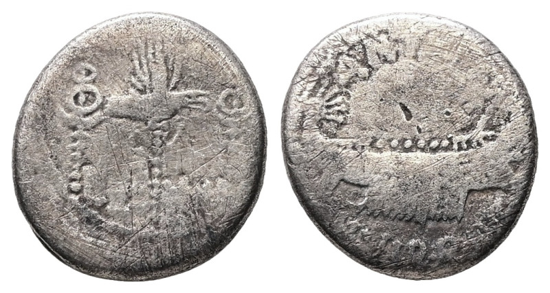 Mark Antony, 44-30 BC. AR, Denarius. 3.24 g. 16.52 mm. Military mint moving with...