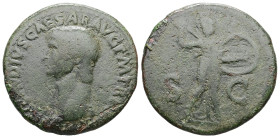 Claudius, AD 41-54. AE, As. 10.28 g. 28.63 mm. Rome.
Obv: [TI CLA]VDIVS CAESAR AVG P M TR [P IMP P P]. Head of Claudius, bare, left.
Rev: S C. Minerva...