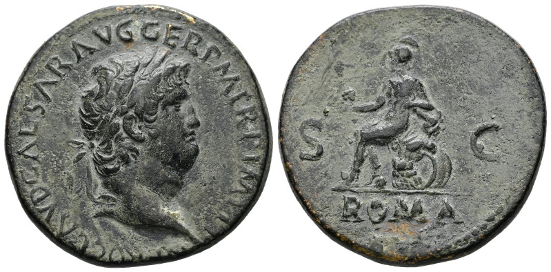 Nero, AD 54-68. AE, Sestertius. 26.05 g. 35.25 mm. Lugdunum.
Obv: NERO CLAVD CAE...