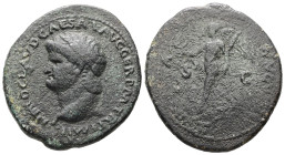 Nero, AD 54-68. AE, As. 13.60 g. 32.75 mm. Rome?
Obv: NERO CLAVD CAESAR AVG GER P M TR P IMP P. Head of Nero, bare, left.
Rev: S C. Victory, winged, d...