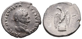 Vespasian, AD 69-79. AR, Denarius. 3.15 g. 20.30 mm. Rome.
Obv: IMP CAESAR VESPASIANVS AVG. Head of Vespasian, laureate, right.
Rev: COS VII. Eagle wi...
