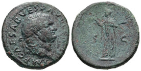 Vespasian, AD 69-79. AE, As. 10.41g 26.72 mm. Rome.
Obv: IMP CAESAR VESP AVG COS V CENS. Head of Vespasian, laureate, right.
Rev: Spes, draped, advanc...