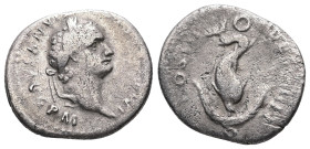 Domitian, AD 81-96. AR, Denarius. 2.83 g. 18.68 mm.
Obv: IMP CAES DOMITIANVS AVG P M. Head of Domitian, laureate, right.
Rev: TR P COS VII DES VIII P ...