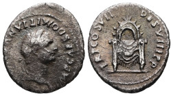 Domitian, AD 81-96. AR, Denarius. 2.54 g. 19.09 mm. Rome.
Obv: IMP CAES DOMITIANVS AVG P M. Head of Domitian, laureate, right.
Rev: TR P COS VII DES V...
