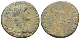 Domitian, AD 81-96. AE, As. 10.74 g. 26.68 mm. Rome.
Obv: IMP CAES DOMIT AVG GERM COS XV CENS PER P P. Head of Domitian, laureate, right.
Rev: VIRTV...