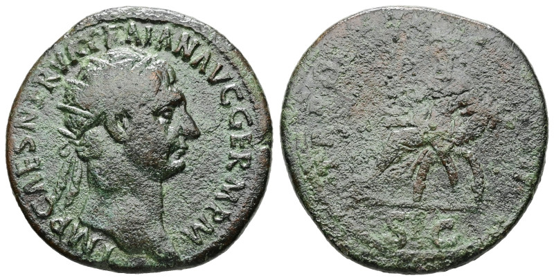 Trajan, AD 98-117. AE, Dupondius. 10.09 g. 27.72 mm. Rome.
Obv: IMP CAES NERVA T...