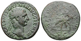 Trajan, AD 98-117. AE, Dupondius. 10.09 g. 27.72 mm. Rome.
Obv: IMP CAES NERVA TRAIAN AVG GERM P M. Radiate bust of Trajan, right. 
Rev: Abundantia se...