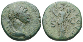 Trajan, AD 98-117. AE, As. 11.77 g. 26.29 mm. Rome.
Obv: Bust of Trajan, laureate, draped on left shoulder, right.
Rev: [FELICITAS] AVGVST, S C. Felic...