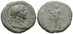 Trajan, AD 98-117. AE, As. 10.40 g. 28.54 mm. Rome.
Obv: Laureate head of Trajan to right, with slight drapery on his left shoulder. 
Rev: S – C. Spes...
