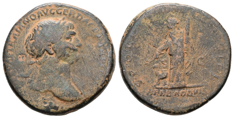Trajan, AD 98-117. AE, As. 11.47 g. 26.47 mm. Rome.
Obv: [IMP CAES NERVAE] TRAI...