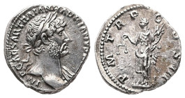 Hadrian, AD 117-138. AR, Denarius. 3.33 g. 17.40 mm. Rome.
Obv: IMP CAESAR TRAIAN HADRIANVS AVG. Laureate bust of Hadrian right, with slight drapery o...