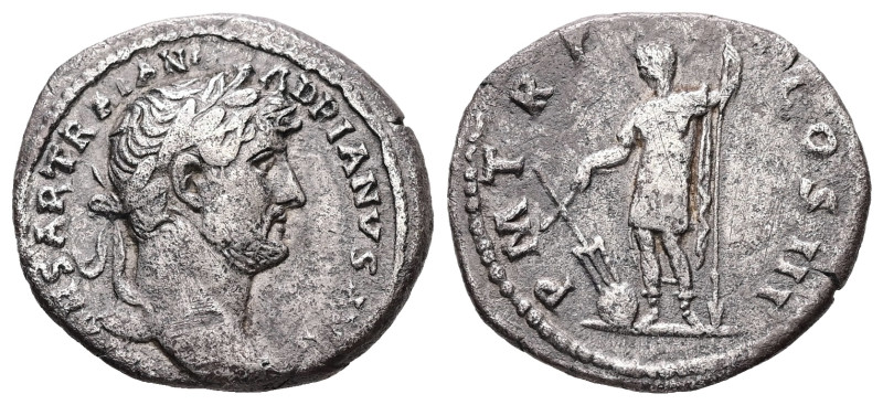 Hadrian, AD 117-138. AR, Denarius. 3.21 g. 18.93 mm. Rome.
Obv: IMP CAESAR TRAIA...