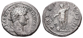 Hadrian, AD 117-138. AR, Denarius. 3.21 g. 18.93 mm. Rome.
Obv: IMP CAESAR TRAIAN HADRIANVS AVG. Head of Hadrian, laureate, right.
Rev: P M TR P COS I...