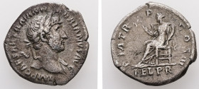 Hadrian, AD.117-138 AR, Denarius. 2.58 g. - 18.93 mm. Rome.
Obv.: IMP CAESAR TRAIAN HADRIANVS AVG. Laureate bust right, slight drapery on far shoulder...