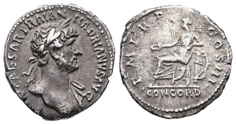 Hadrian, AD 117-138. AR, Denarius. 3.18 g. 19.53 mm. Rome.
Obv: IMP CAESAR TRAIA...