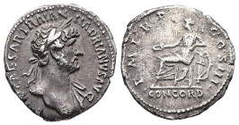 Hadrian, AD 117-138. AR, Denarius. 3.18 g. 19.53 mm. Rome.
Obv: IMP CAESAR TRAIAN HADRIANVS AVG. Laureate and draped bust of Hadrian, right.
Rev: P M ...