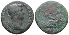 Hadrian, AD 117-138. AE, Sestertius. 22.97 g. 32.48 mm. Rome.
Obv: HADRIANVSAVG COS III P P. Laureate, draped bust of Hadrian right, seen from behind ...