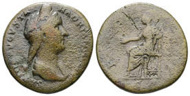 Sabina, AD 128-136/7. AE, As. 10.55 g. 26.36 mm
Obv: Laureate and draped bust right with queue and stephane 
Rev: Concordia seated left, holding pater...