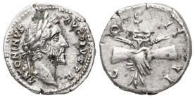 Antoninus Pius, AD 138-161. AR, Denarius. 3.48 g. 18.48 mm. Rome.
Obv: ANTONINVS AVG PIVS P P. Head of Antoninus Pius, laureate, right.
Rev: COS IIII....