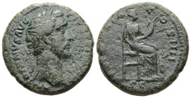 Antoninus Pius, AD 138-161. AE, As. 11.98 g. 26.84 mm.
Obv: ANTONINVS AVG [PIVS P P IMP II]. Head of Antoninus Pius, laureate, right.
Rev: [TR POT XIX...
