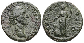 Antoninus Pius, AD 138-161. AE, Dupondius. 14.11 g. 26.25 mm. Rome.
Obv: ANTONINVS AVG PIVS P P IMP II. Head of Antoninus Pius, radiate, right.
Rev: T...