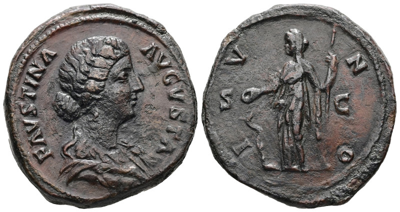 Faustina II, AD 147-175. AE, Sestertius. 25.84 g. 33.87 mm. Rome.
Obv: FAVSTINA...