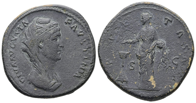 Diva Faustina I, died AD 140/1. AE, Sestertius. 25.64 g. 34.02 mm. Rome.
Obv: DI...