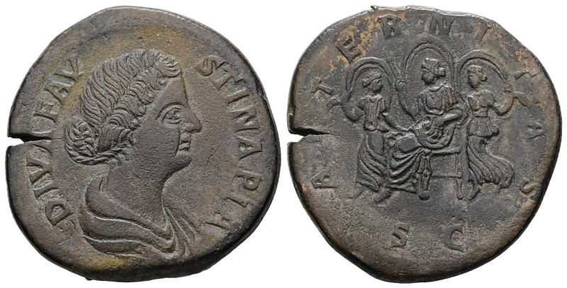 Faustina II, died AD 175/6. AE, Sestertius. 26.10 g. 31.66 mm. Rome.
Obv: DIVA F...