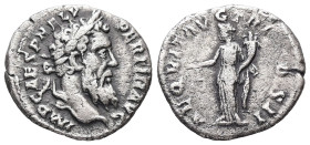 Pertinax, AD 193. AR, Denarius. 2.85 g. 18.68 mm. Rome.
Obv: IMP CAES P HELV PERTIN AVG. Head of Pertinax, laureate, right.
Rev: AEQVIT AVG TR P COS I...
