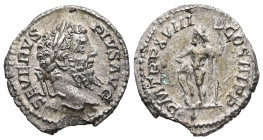 Septimius Severus, AD 193-211. AR, Denarius. 2.25 g. 18.91 mm.
Obv: SEVERVS PIVS AVG. Head of Septimius Severus, laureate, right.
Rev: P M TR P XVIII ...