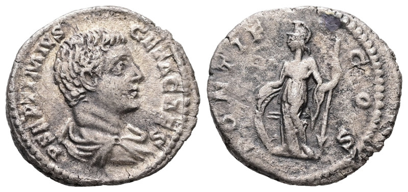 Geta as Caesar, AD 198-209. AR, Denarius. 2.48 g. 19.12 mm. Rome.
Obv: P SEPTIMI...