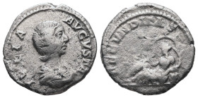 Julia Domna, AD 193-217. AR, Denarius. 2.46 g. 18.95 mm. Rome
Obv: IVLIA AVGVSTA. Bust of Julia Domna, hair waved and coiled at back, draped, right.
R...