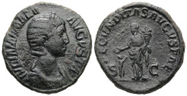 Julia Mamaea, AD 222-235. AE, Sestertius. 17.22 g. 29.49 mm. Rome.
Obv: IVLIA MAMAEA AVGVSTA. Bust of Julia Mamaea, diademed, draped, right.
Rev: FECV...