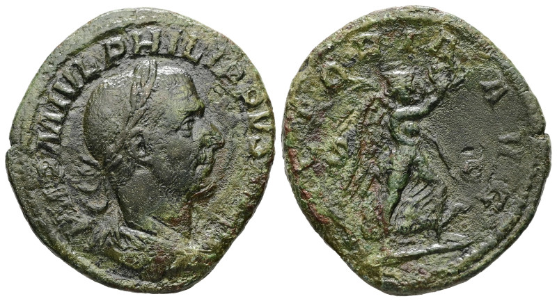 Philip I, AD 244 – 249. AE, Sestertius. 15.22 g. 30.39 mm. Rome.
Obv: IMP M IVL ...