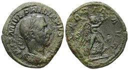 Philip I, AD 244 – 249. AE, Sestertius. 15.22 g. 30.39 mm. Rome.
Obv: IMP M IVL PHILIPPVS AVG. Bust of Philip I, laureate, draped, cuirassed, right.
R...