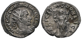 Trebonianus Gallus, AD 251-253. AR, Antoninianus. 2.67 g. 21.94 mm. Rome.
Obv: IMP CAE C VIB TREB GALLVS AVG. Bust of Trebonianus Gallus, radiate, dra...