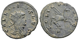 Gallienus, AD 253-268. AE, Antoninianus. 2.84 g. 21.63 mm. Rome.
Obv: GALLIENVS AVG. Head of Gallienus, radiate, right.
Rev: SOLI CONS AVG. Pegasus, r...