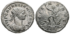 Aurelian, AD 270-275. AR, Antoninianus. 3.55 g. 22.03 mm. Rome.
Obv: IMP AVRELIANVS AVG. Bust of Aurelian, radiate, cuirassed, right.
Rev: ORIENS AVG:...
