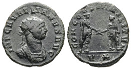 Aurelian, 270-275 AD. Antininianus. 3.08 g. 20.91 mm. Siscia.
Obv: IMP C AVRELIANVS AVG. Bust of Aurelian, radiate, draped, right.
Rev: CONCORDIA MILI...