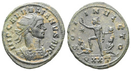 Aurelian, 270-275 AD. AR, Antoninianus. 3.34 g. 23.19 mm. Ticinum.
Obv: IMP C AVRELIANVS AVG. Bust of Aurelian, radiate, cuirassed, right.
Rev: SOLI I...