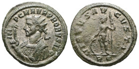Probus, AD 276-282. AE, Antoninianus. 4.09 g. 23.60 mm.
Obv: IMP C M AVR PROBVS P F AVG. Bust of Probus, radiate left; wearing trabea and holding eag...