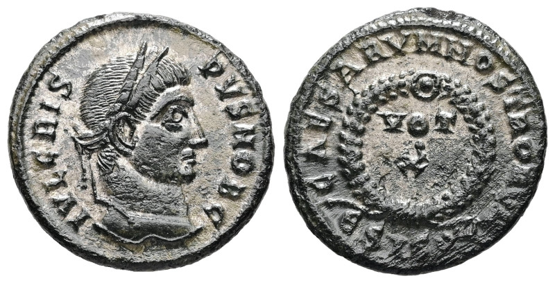 Crispus, 316-326 AD. AE, Follis. 2.77 g. 19.71 mm. Siscia.
Obv: IVL CRISPVS NOB ...