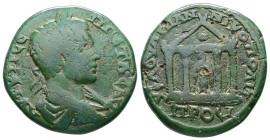 Moesia Inferior, Nicopolis ad Istrum. Geta, AD 209-212. AE. 10.60 g. 27.34 mm. Magistrate Flavius Ulpianus.
Obv.: AVT K Π CEΠ ΓETAC AV. Laureate and d...