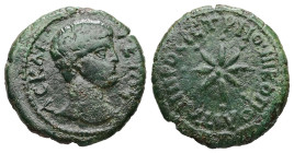 Moesia Inferior, Nicopolis ad Istrum. Geta as Caesar, AD 198-209. AE. 3.04 g. 18.14 mm.
Obv: Bare head of Geta, right.
Rev: NIKOΠOΛIT ΠΡOC ICTΡ. Sta...
