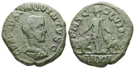 MOESIA INFERIOR, Viminacium. Hostilian, AD 250-251. AE. 11.46 g. 26.72 mm.
Obv: C VAL HOST M QVINTVS C. Bareheaded, draped and cuirassed bust of Hosti...